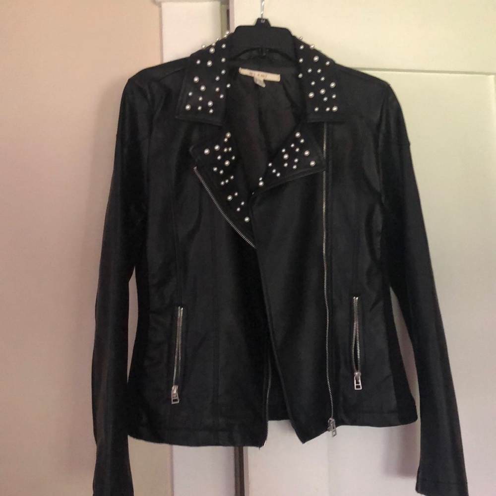 Pleather Jacket with pearl accent